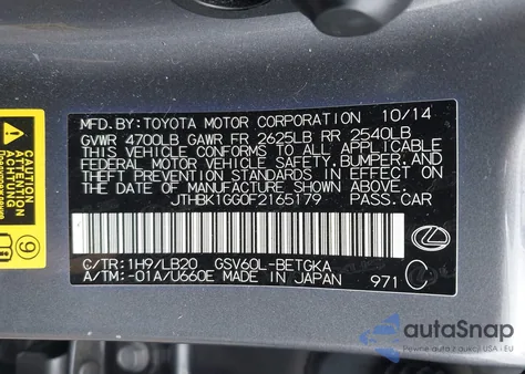 2015 Lexus Es 350 z USA, uszkodzony, nr VIN JTHBK1GG0F2165179